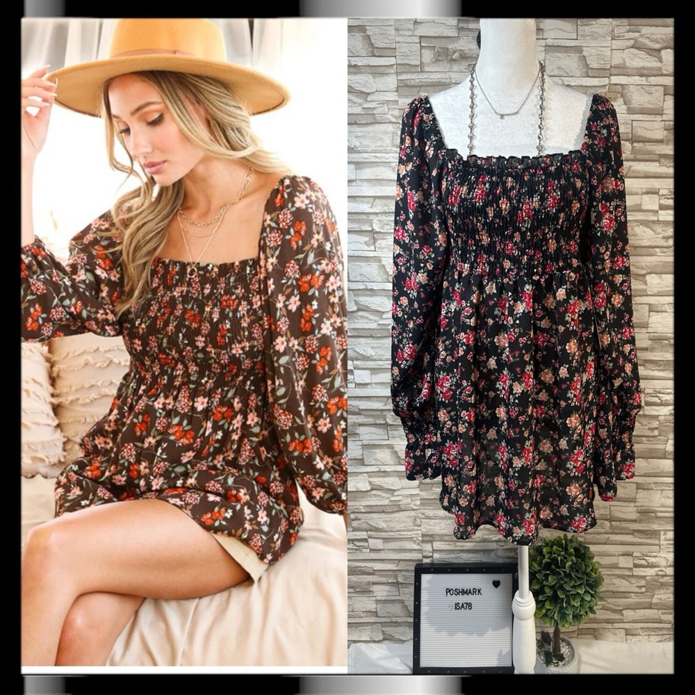 J for Justify XLarge Floral Long Sleeve Top/ Tunic smocked Dress